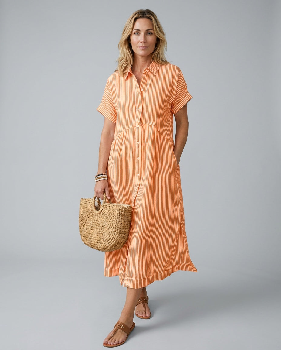 Marlowe | Striped Button-Front Midi Shirt Dress
