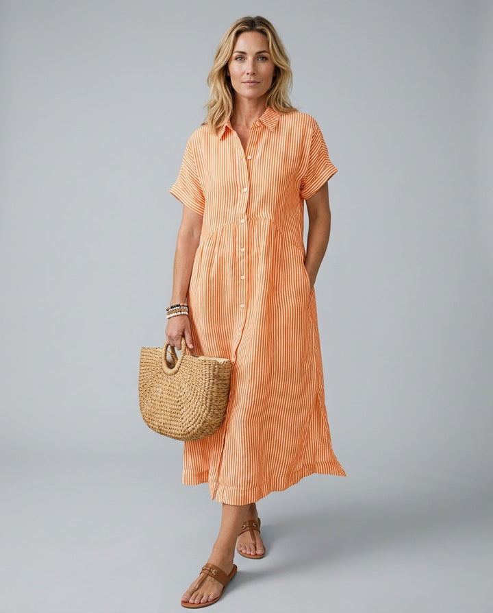 Marlowe | Striped Button-Front Midi Shirt Dress