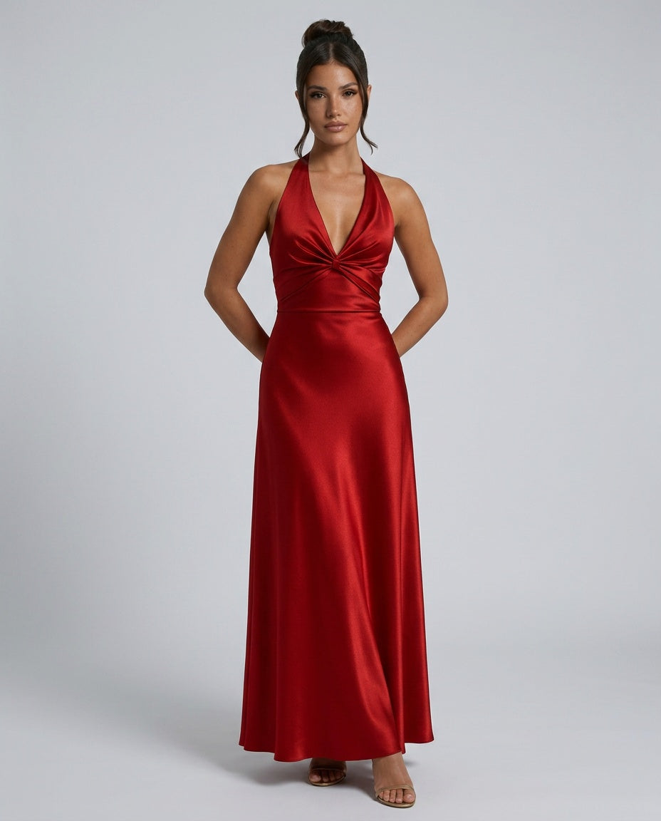 Cleo | Satin Halter Prom Maxi Dress
