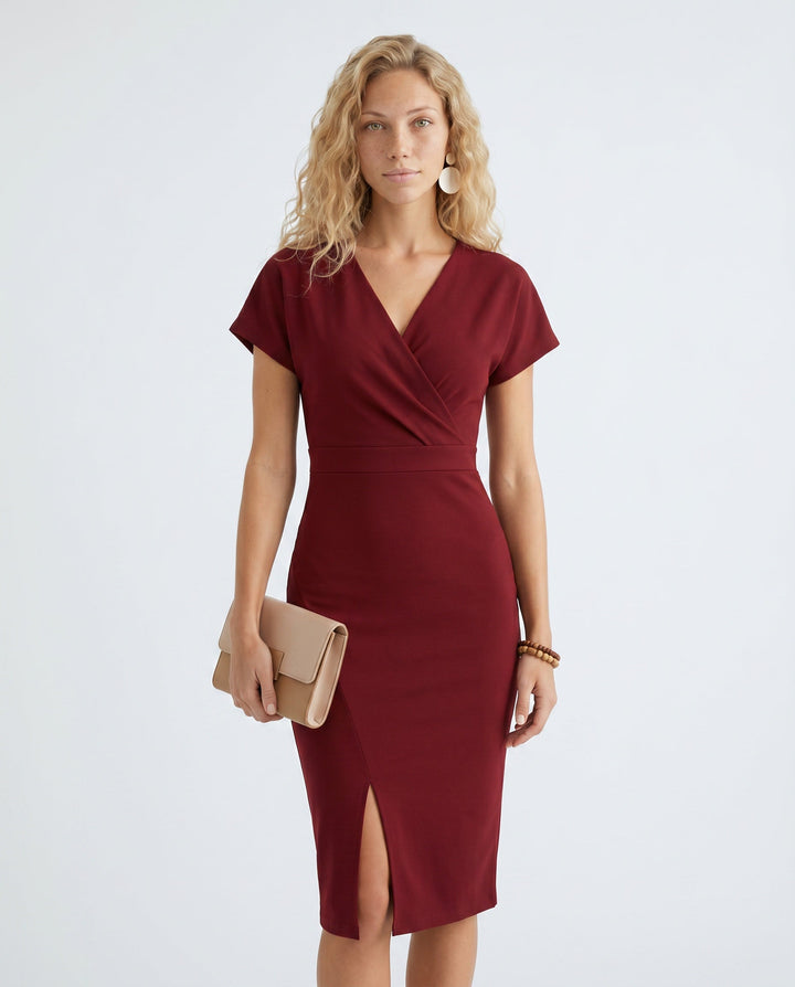 Willa | V-Neck Front Split Midi Dress