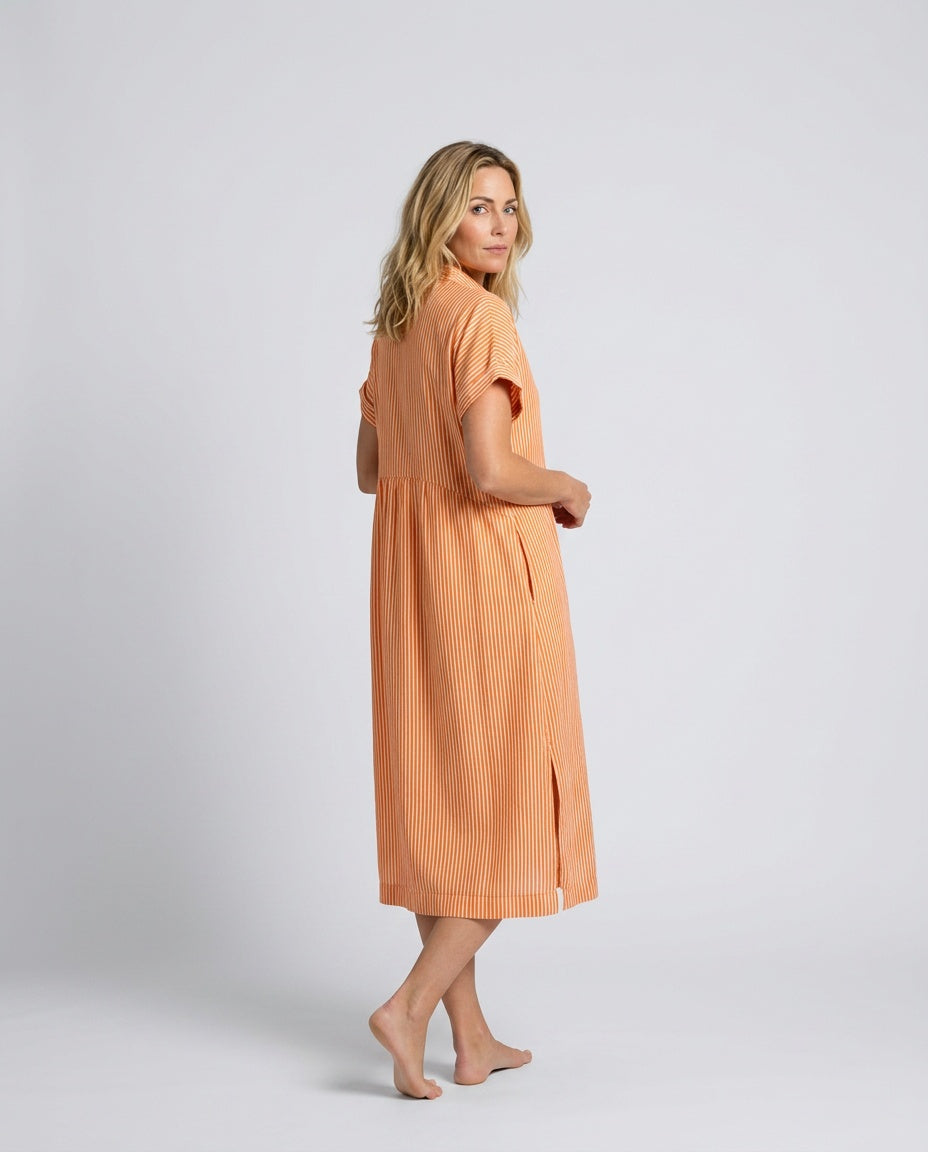 Marlowe | Striped Button-Front Midi Shirt Dress