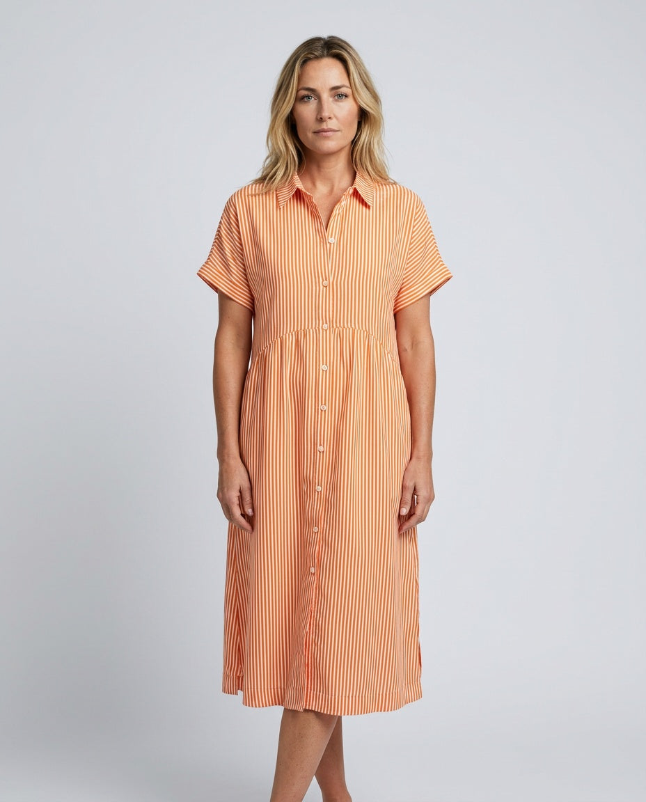 Marlowe | Striped Button-Front Midi Shirt Dress