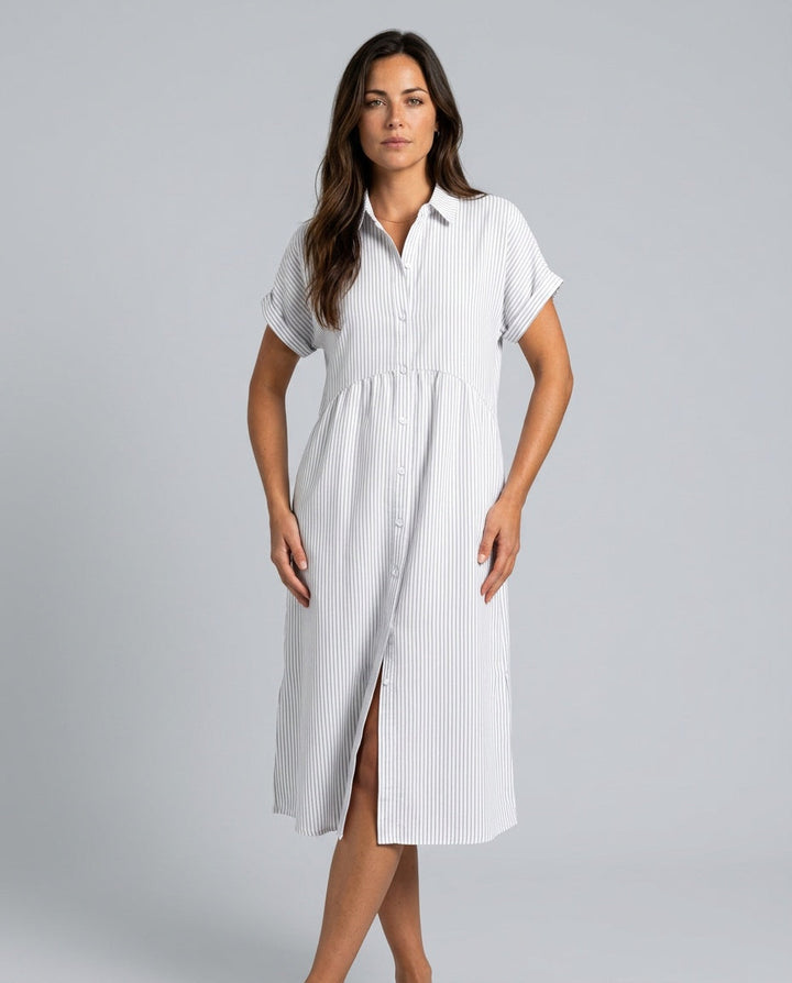 Marlowe | Striped Button-Front Midi Shirt Dress