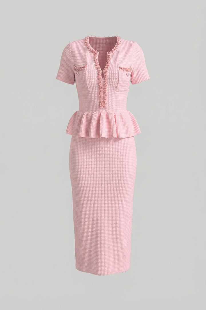 Romy | Peplum Waist Textured Knit Midi Dress