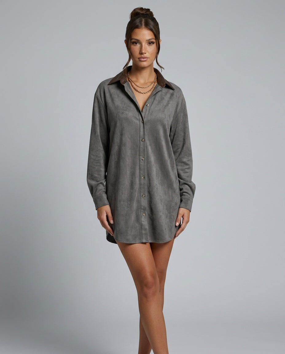 Marlowe | Loose Lapel Suede-Look Mini