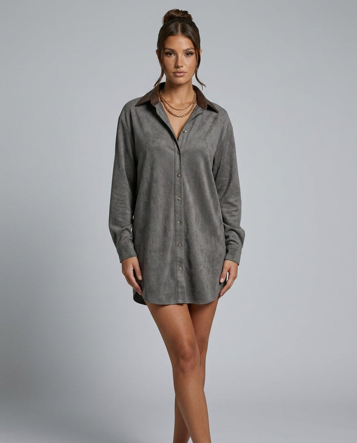 Marlowe | Loose Lapel Suede-Look Mini