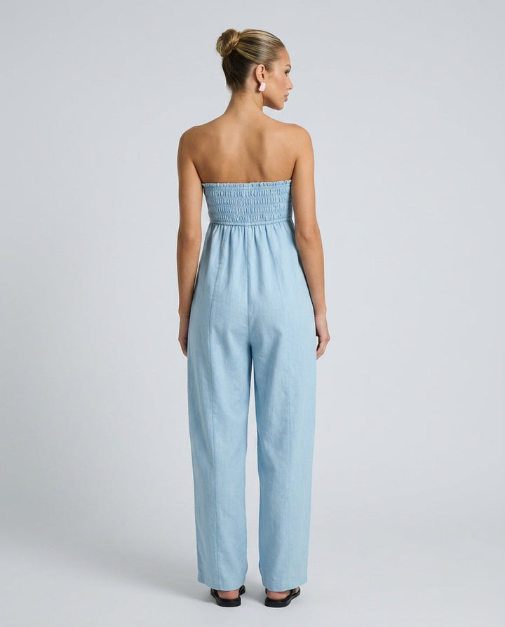 Ivy | Linen Blend Strapless Jumpsuit with Tie Closure