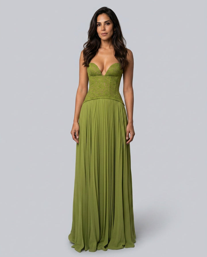 Zara | Sweetheart Lace Splicing Pleated Maxi Dress