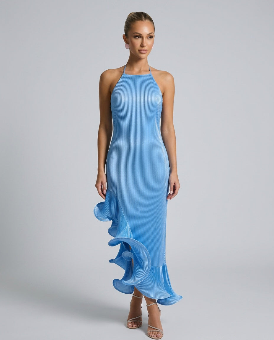 Fleuret | Spaghetti Strap 3D Ruffle Hem Midi Dress