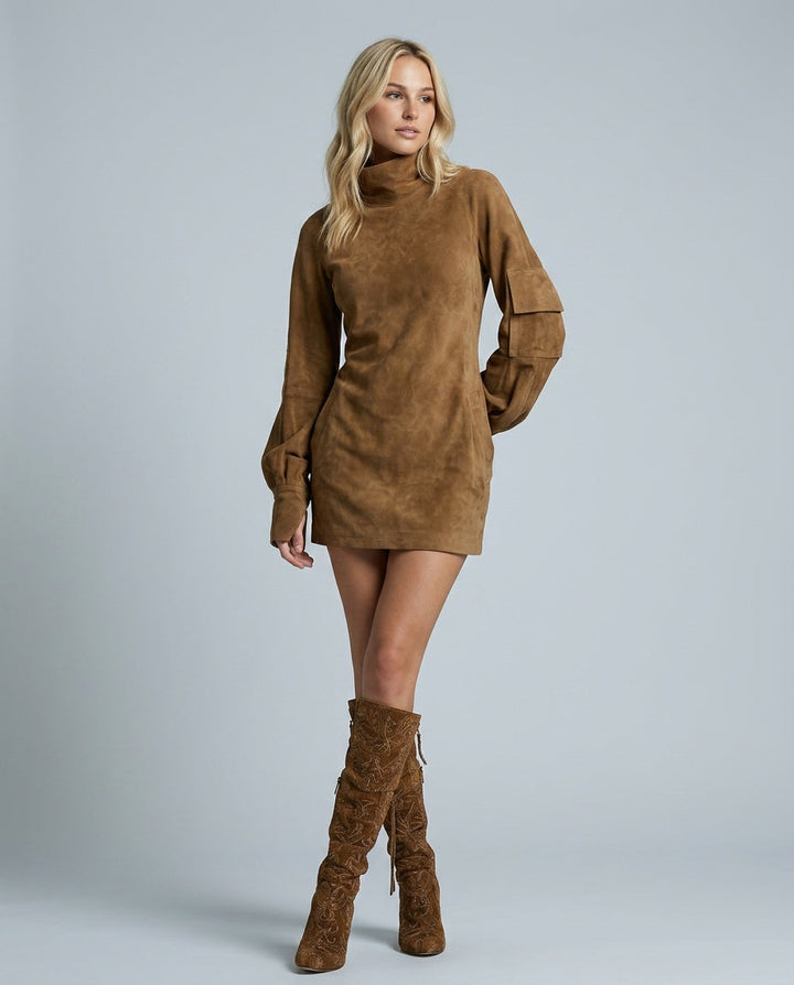 Marlowe | Vintage Suede Turtleneck Mini
