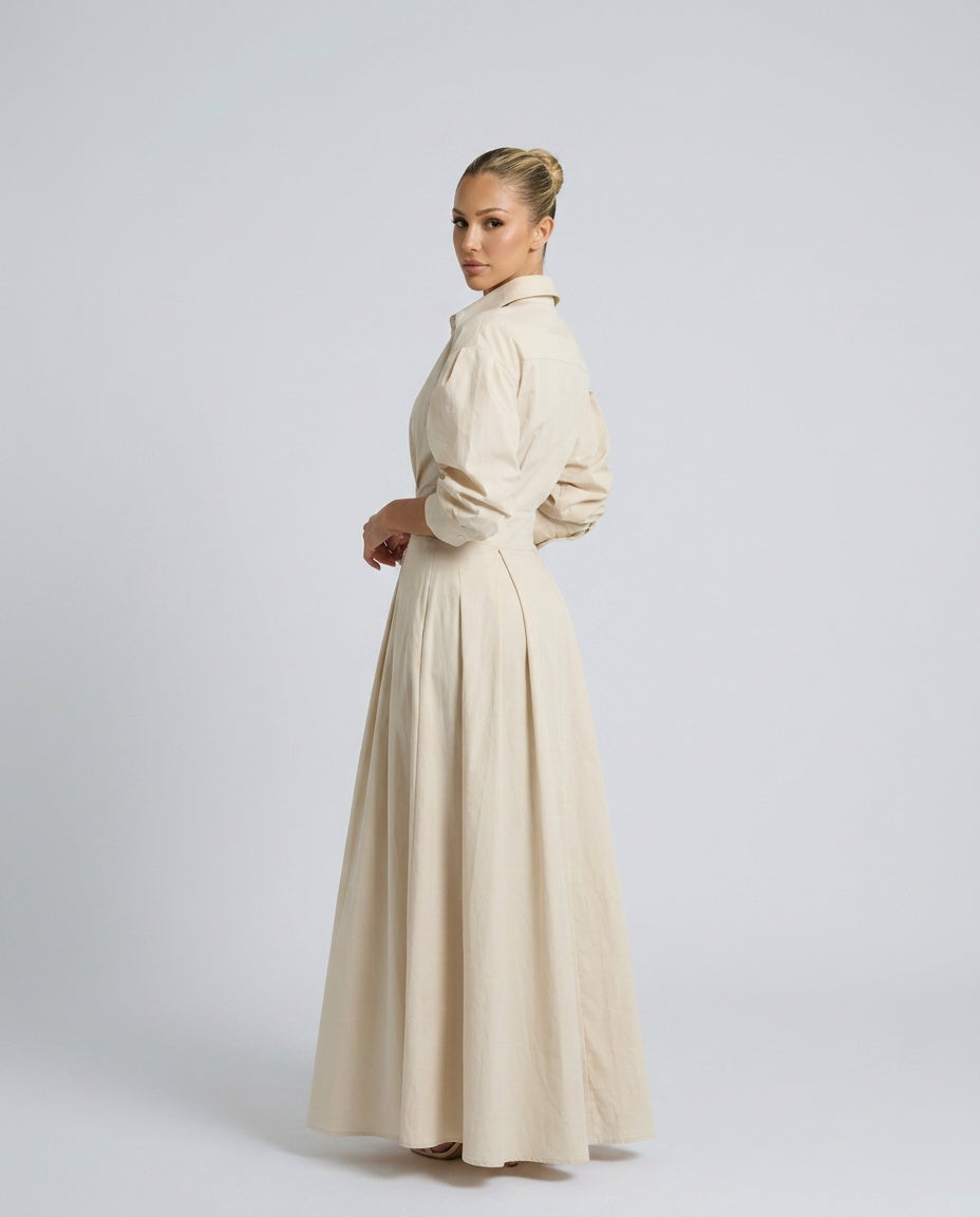 Evie | Long Blouse Dress with Tailored Waist