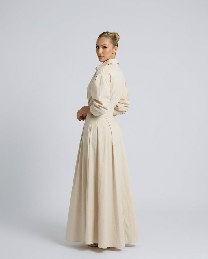 Evie | Long Blouse Dress with Tailored Waist
