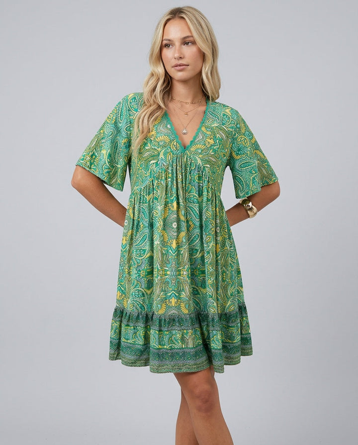 Giselle | V-Neck Flared Sleeve Paisley Mini Dress