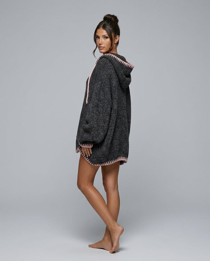 Harlow | Hooded Pink-Trim Knit Mini