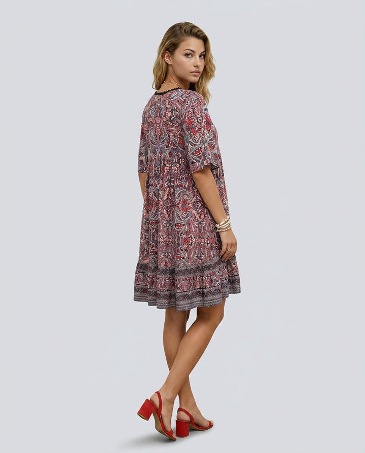 Giselle | V-Neck Flared Sleeve Paisley Mini Dress