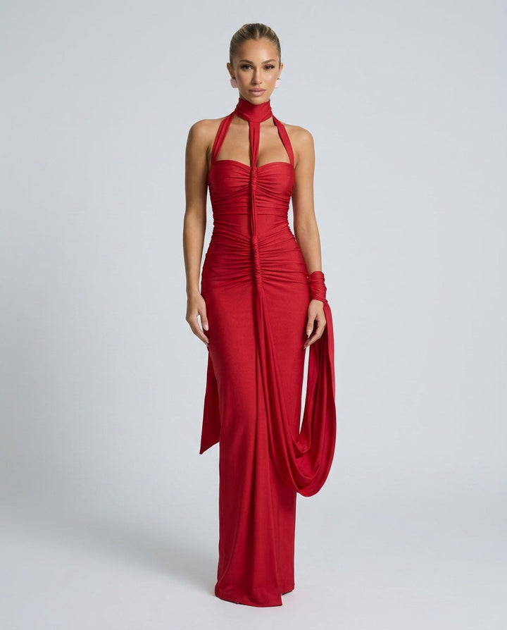 Una | Halter Neck Gathered Maxi Dress