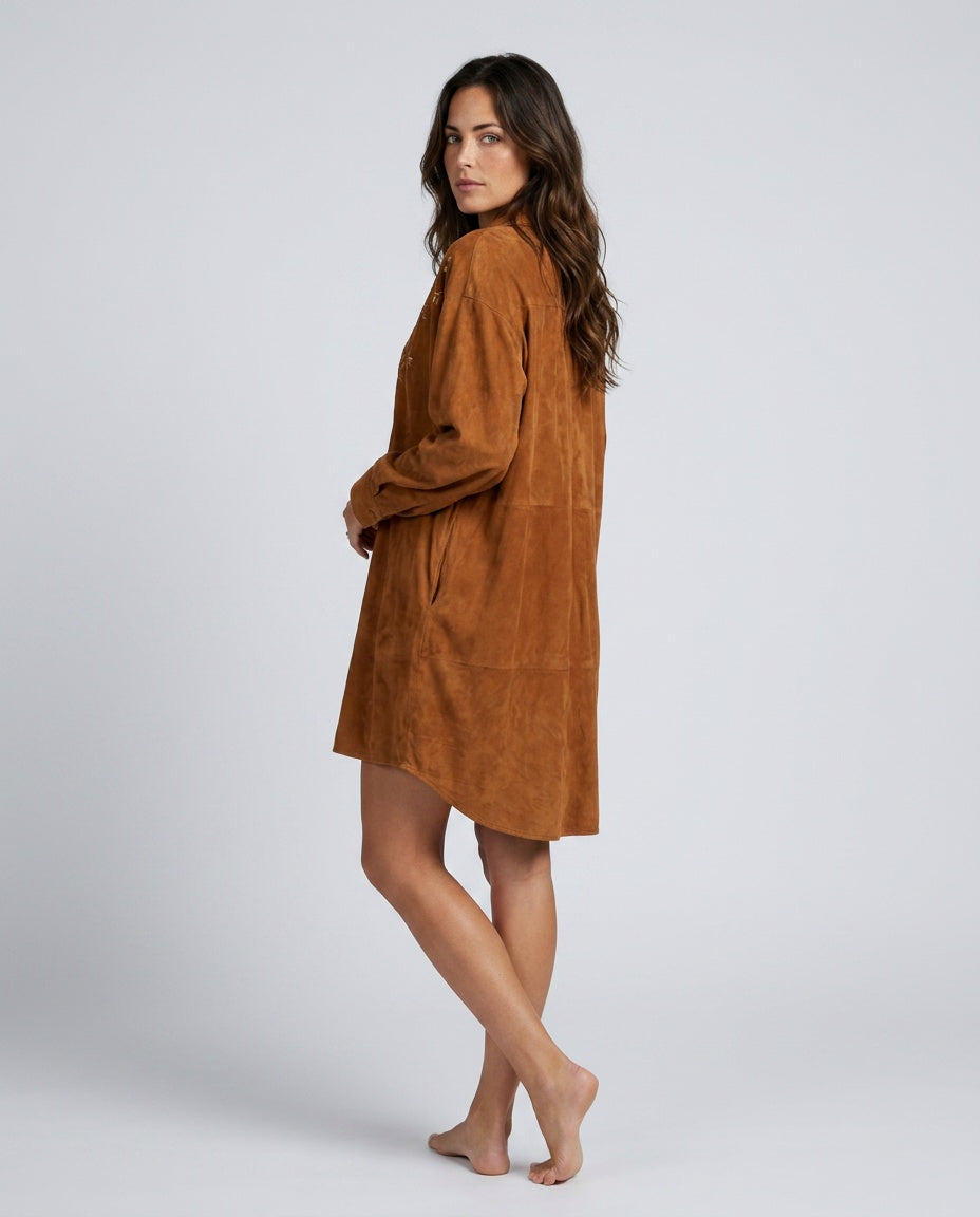 Wren | Suede-Look Midi with Embroidered Detail