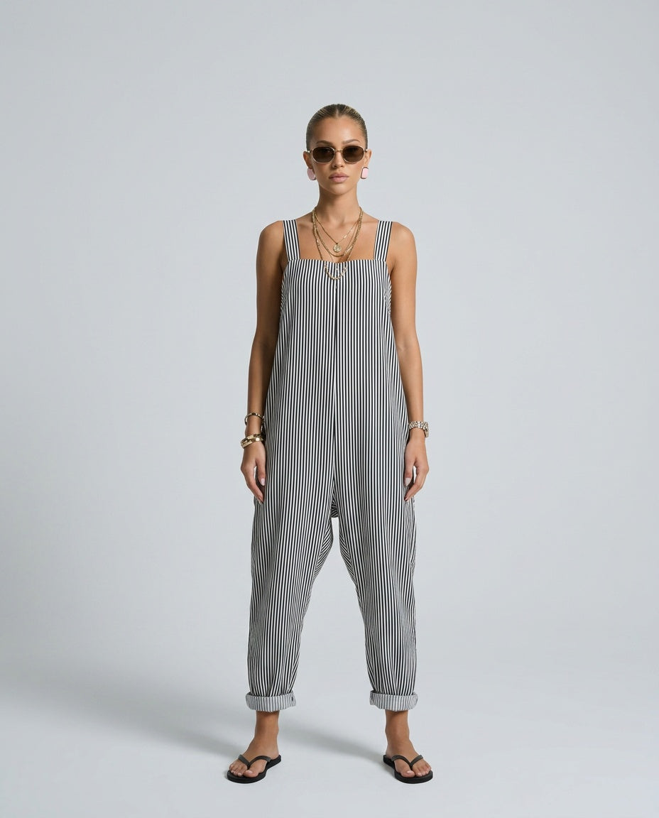Marlo | Striped Square-Neck Sleeveless Jumpsuit