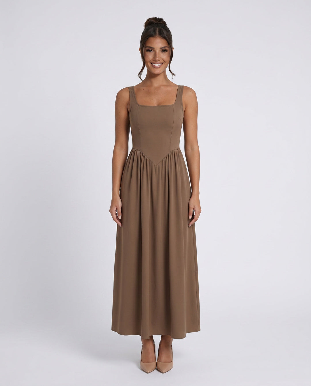 Colleen | Basque Waist A-Line Maxi Dress