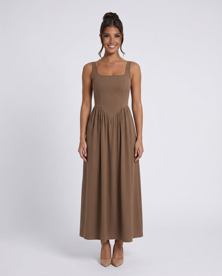 Colleen | Basque Waist A-Line Maxi Dress