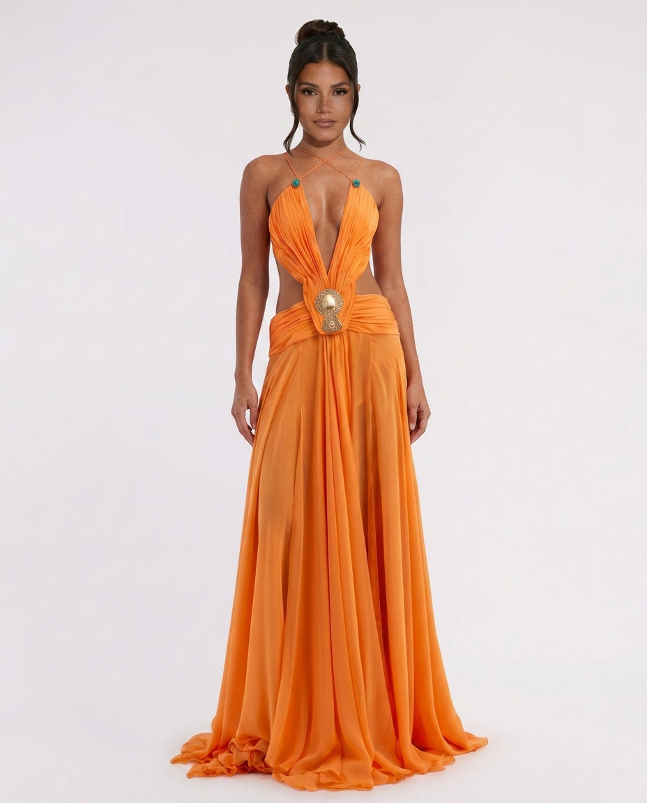 Orla | Chiffon Cut-Out Gathered Maxi Dress