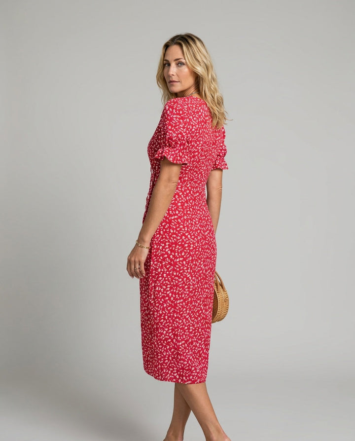 Nina | Floral Ruffle Sleeve Midi Wrap Dress