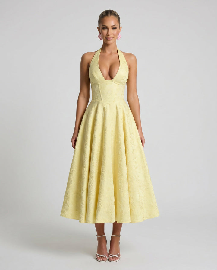 Nina | Yellow Wedding Guest Midi Dress