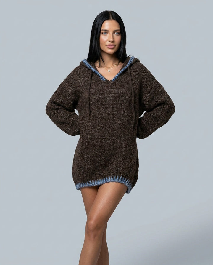 Harlow | Hooded Pink-Trim Knit Mini