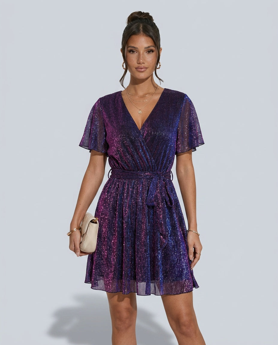 Sienna | Mini Sequin V-Neck Short Sleeve Dress