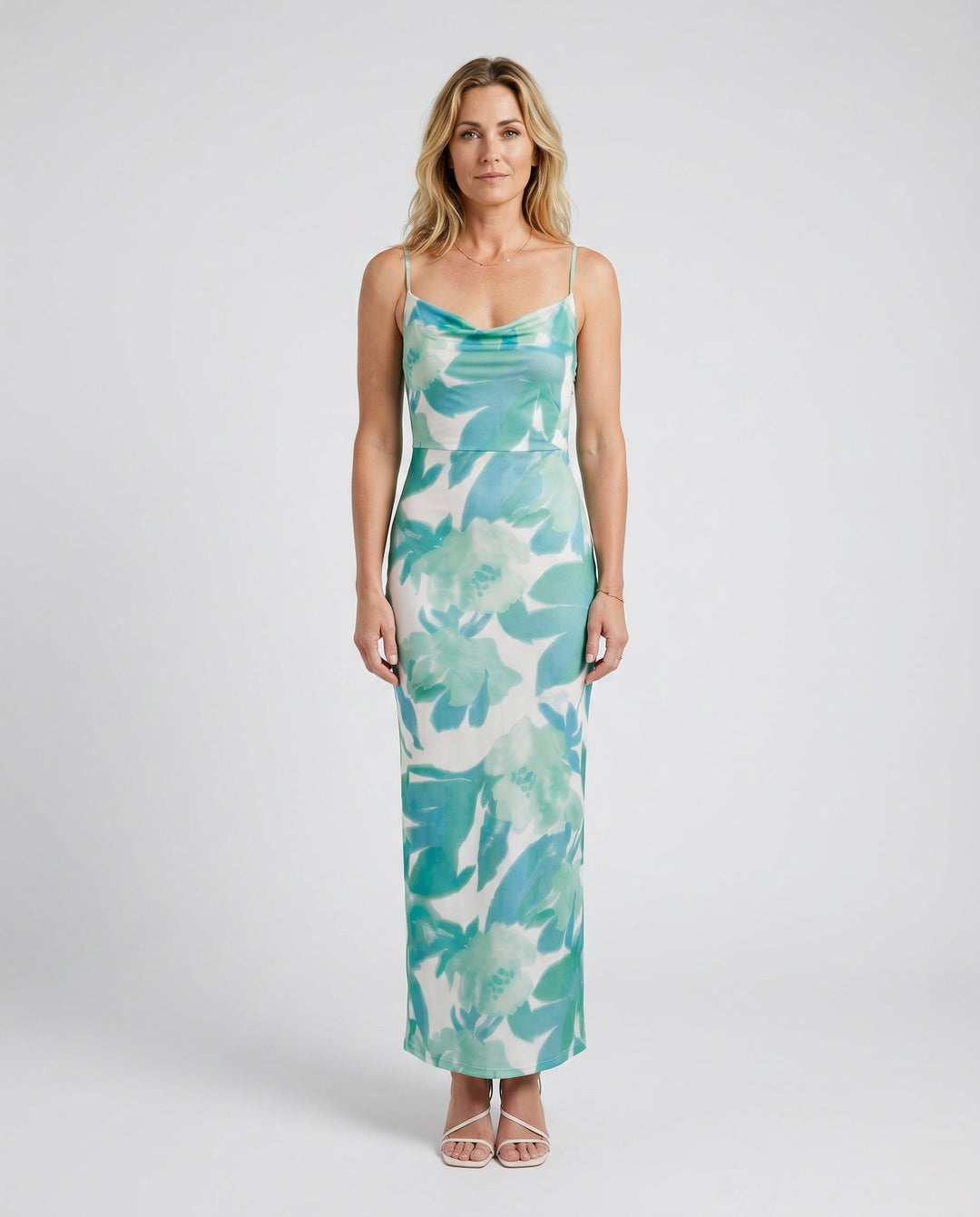 Leona | Spaghetti Strap Lace-Up Abstract Print Maxi Dress