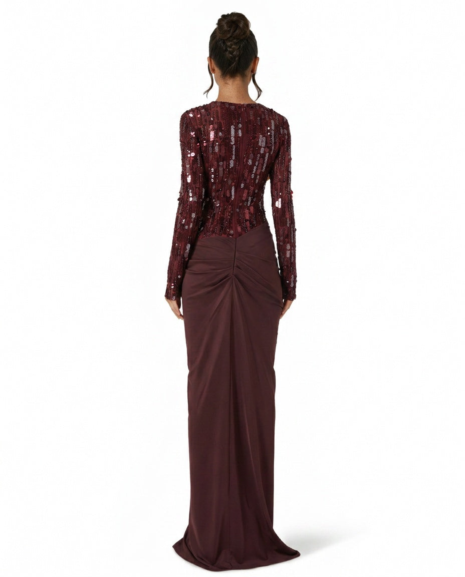 Auriel | Long Sleeve Sequin Pleated Maxi Dress