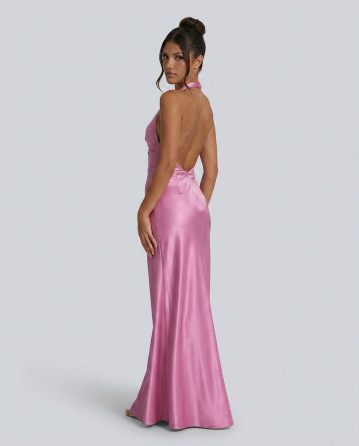 Cleo | Satin Halter Prom Maxi Dress
