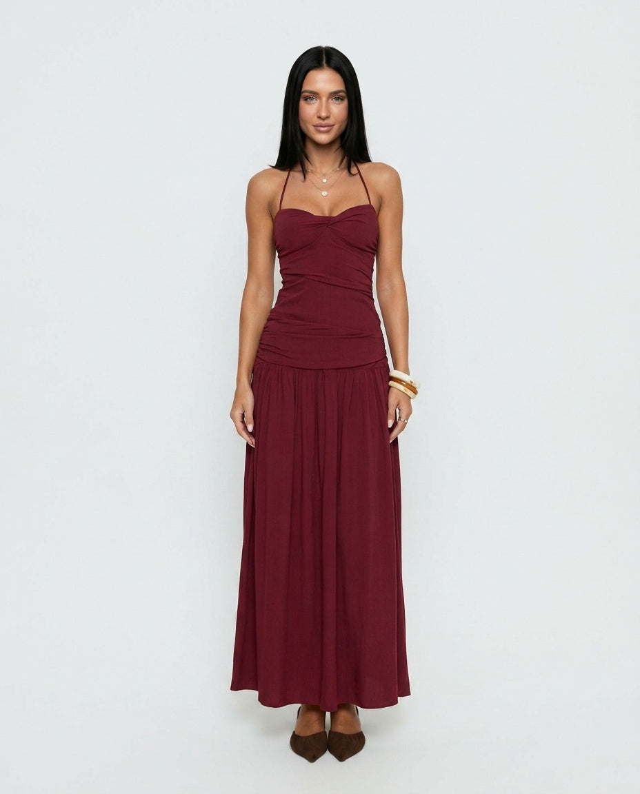 Marguerite | Halter Neck Polka Dot Maxi Dress