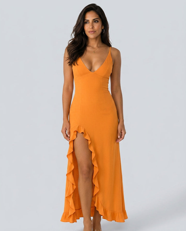 Margot | Ruched V-Neck Wedding Guest Maxi Dress