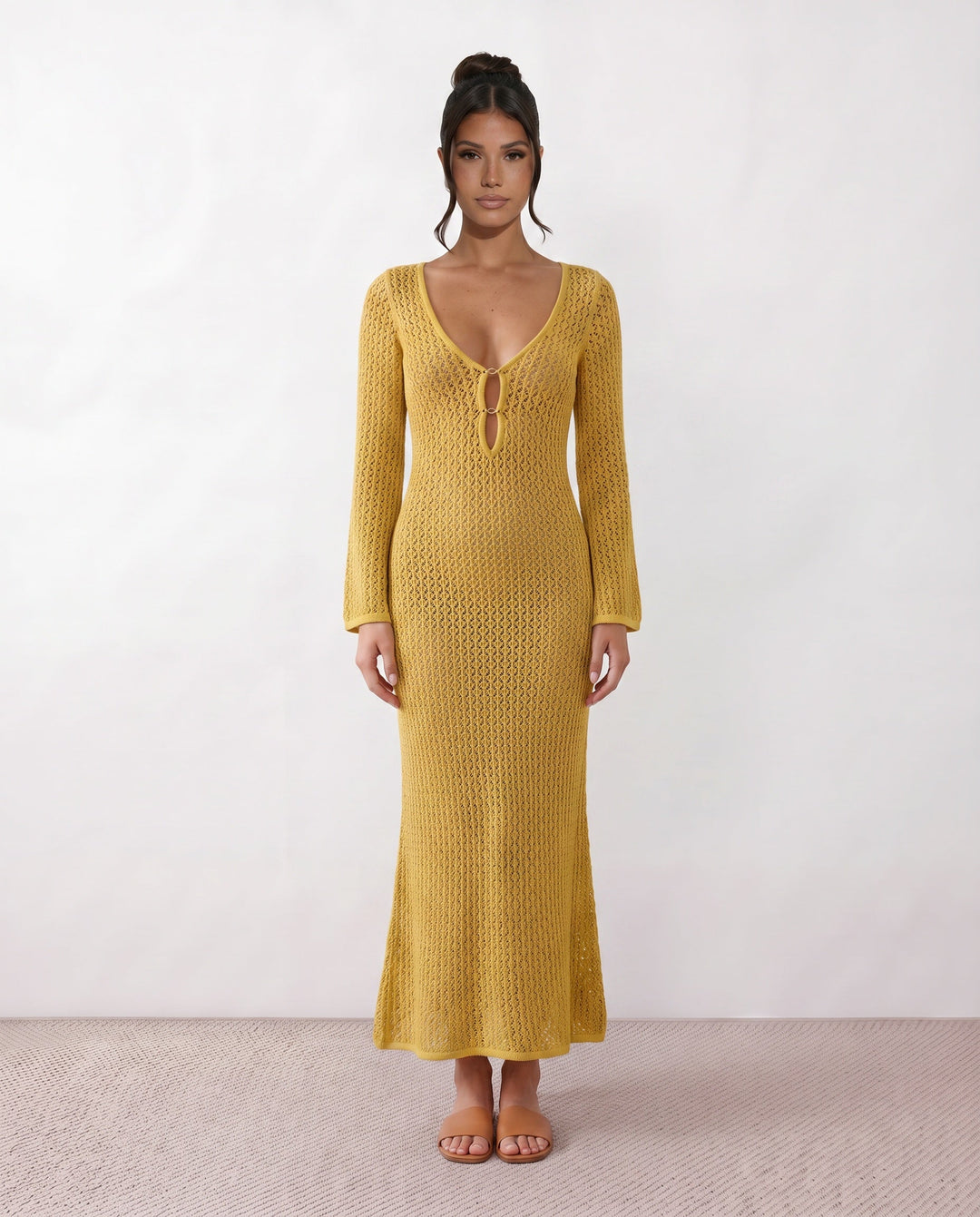 Una | Plunge Neck Crochet Maxi Dress