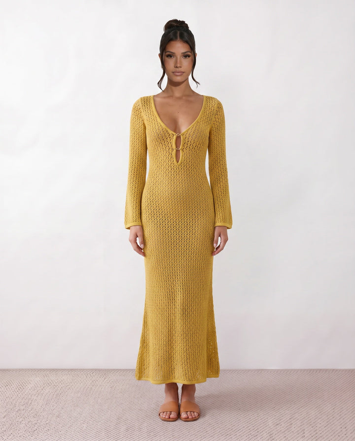 Una | Plunge Neck Crochet Maxi Dress