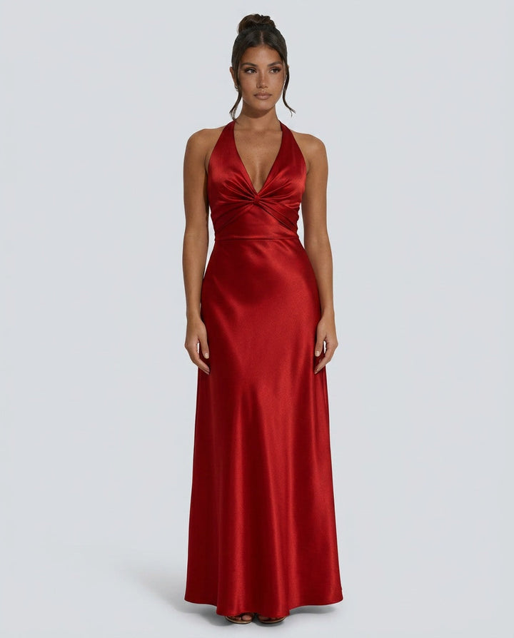 Cleo | Satin Halter Prom Maxi Dress