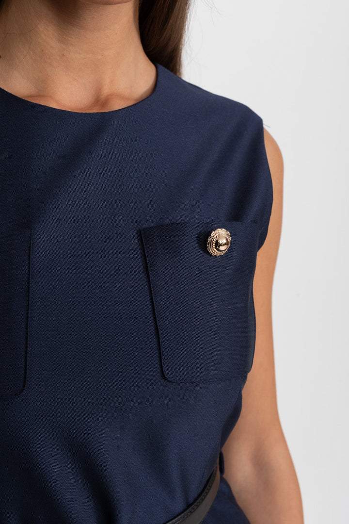 Rosa | Belted Contrast Sleeveless Midi Dress