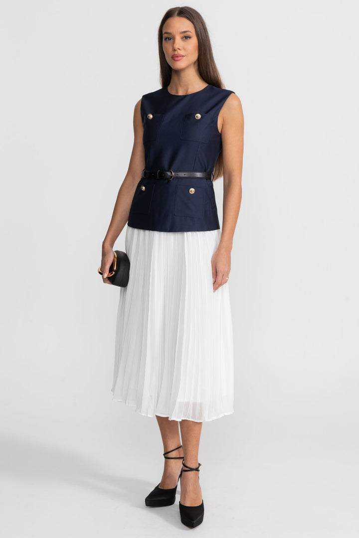 Rosa | Belted Contrast Sleeveless Midi Dress