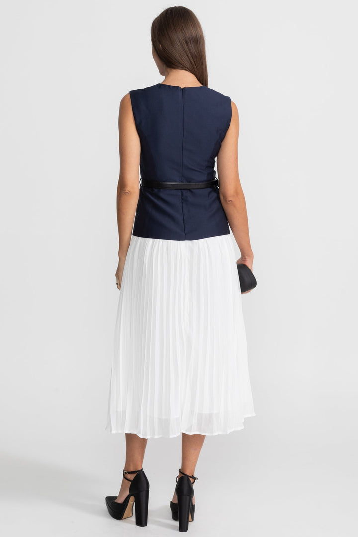 Rosa | Belted Contrast Sleeveless Midi Dress