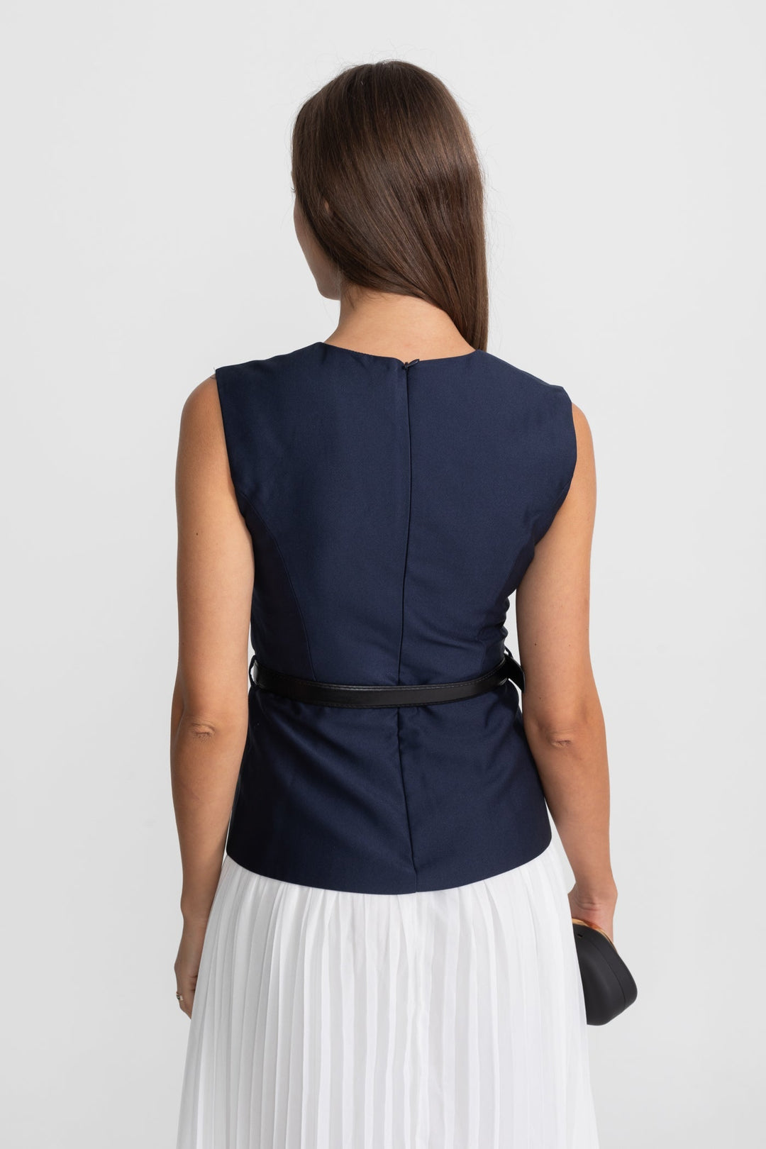 Rosa | Belted Contrast Sleeveless Midi Dress