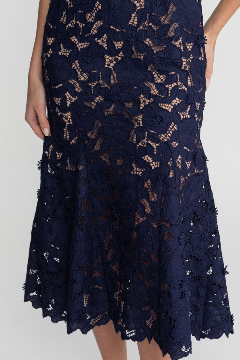 Edith | Collared Lace Belted Midi Dress