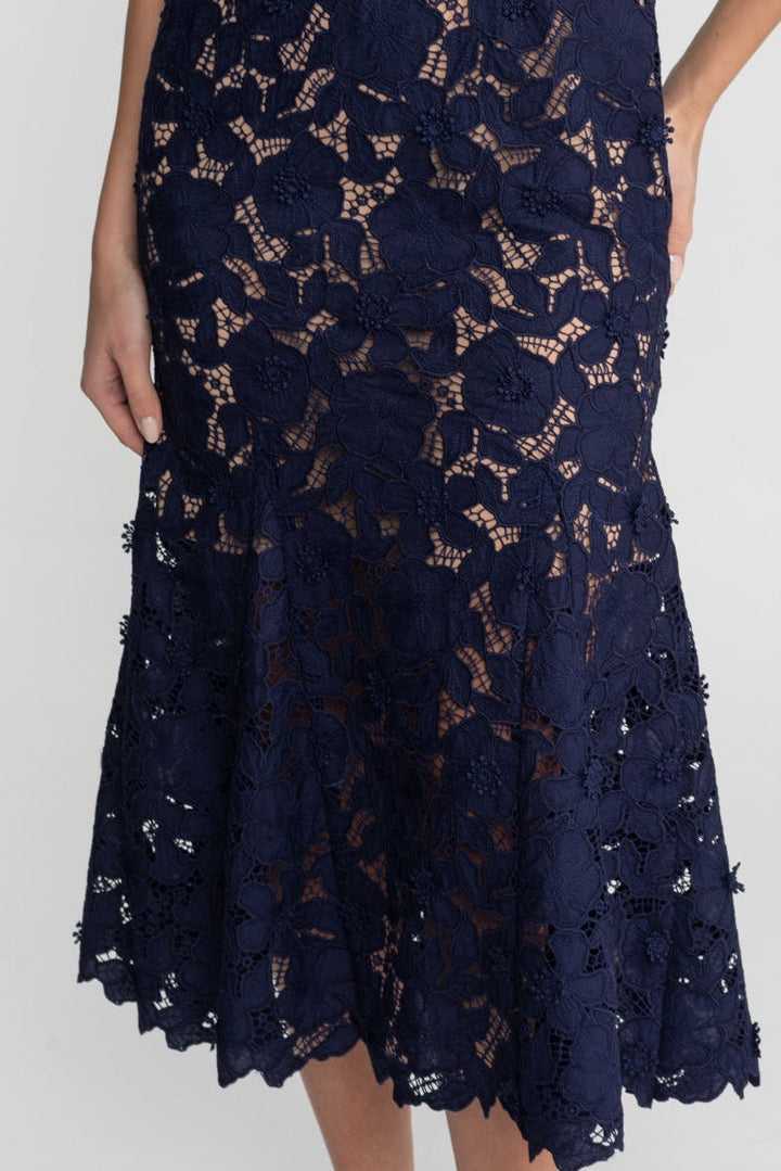 Edith | Collared Lace Belted Midi Dress