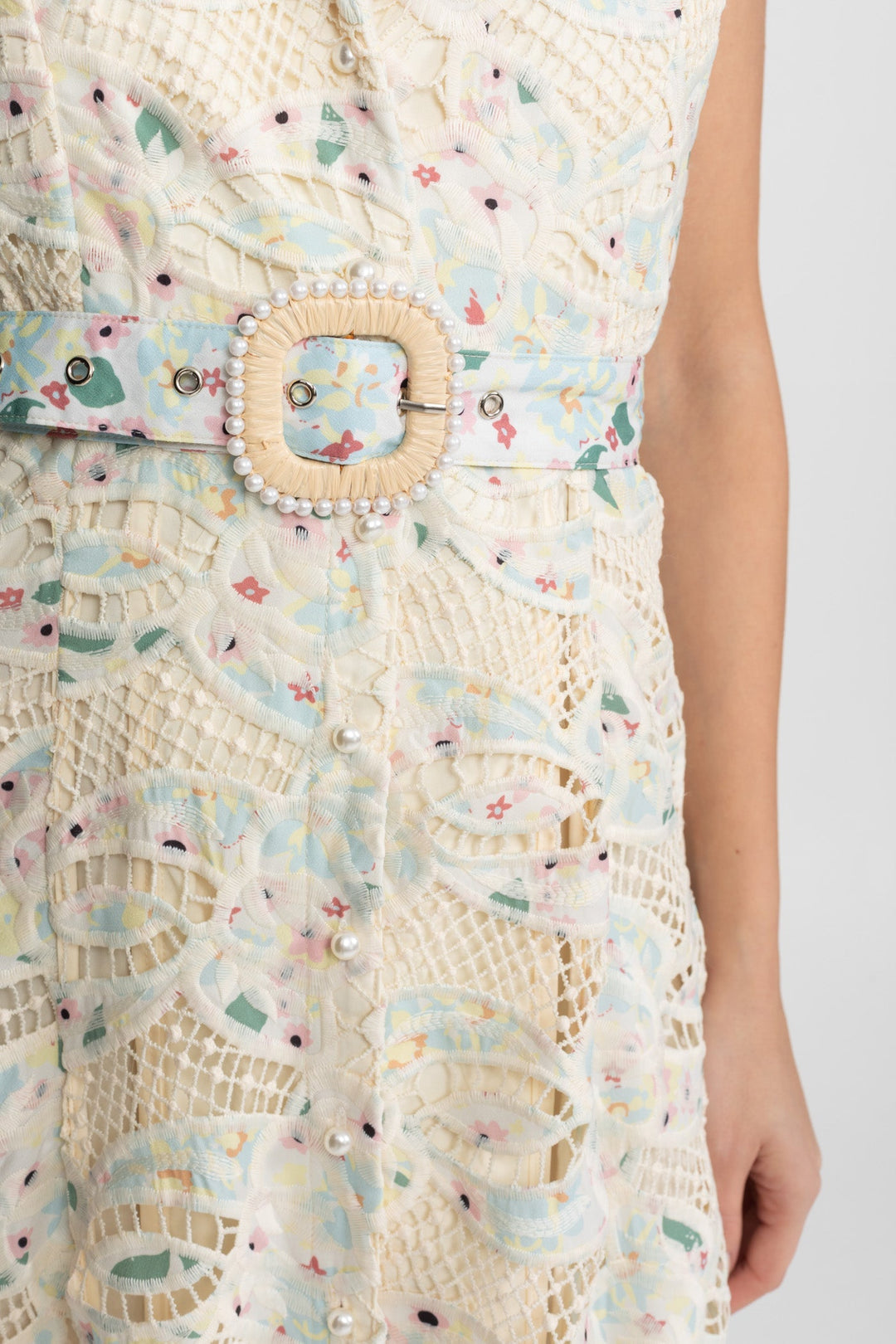 Fleur | Halter Neck Belted Lace Midi Dress