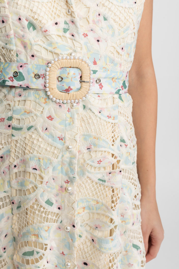 Fleur | Halter Neck Belted Lace Midi Dress