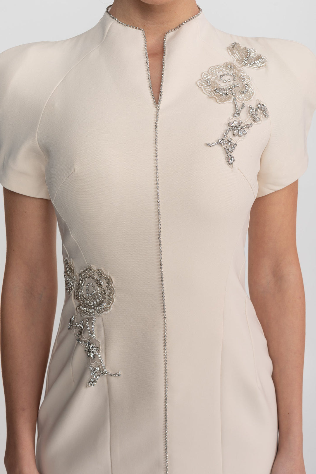 Darya | Short Sleeve Sparkling Embellished Midi Dress