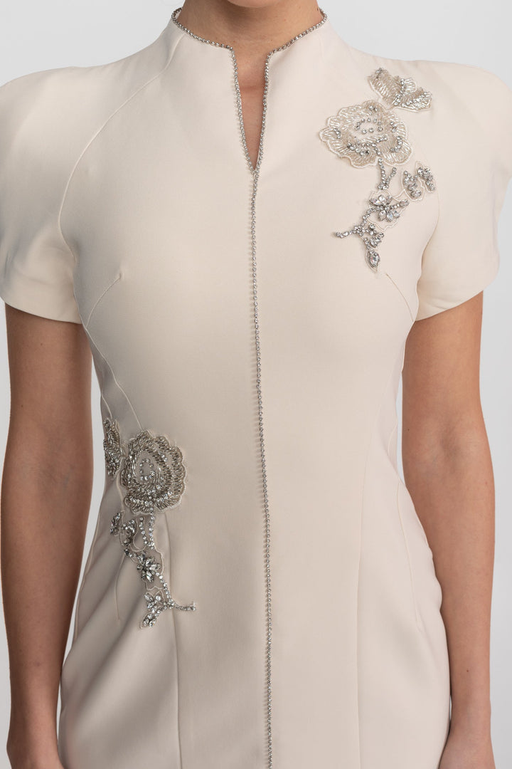 Darya | Short Sleeve Sparkling Embellished Midi Dress