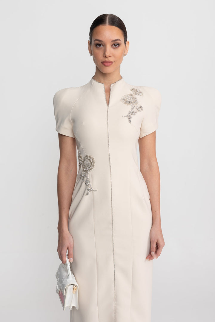 Darya | Short Sleeve Sparkling Embellished Midi Dress