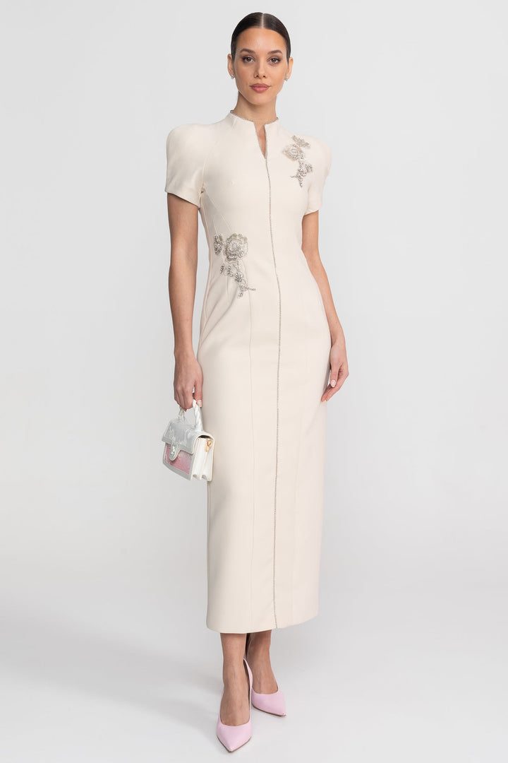 Darya | Short Sleeve Sparkling Embellished Midi Dress