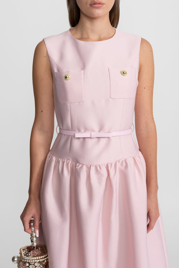 Aria | Belted Sleeveless Midi Dress with Front Pockets